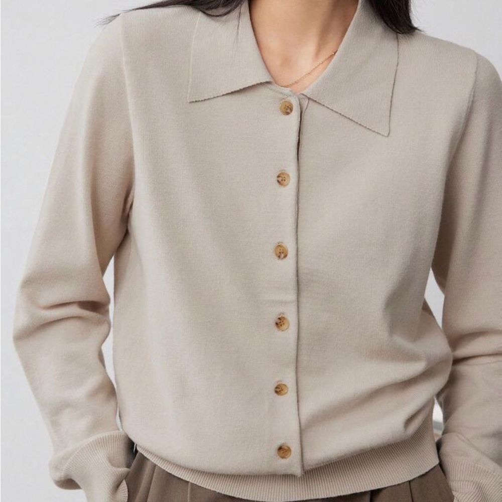 Beige Khaki Tan Solid Button Front Sweater Cardigan 🤎